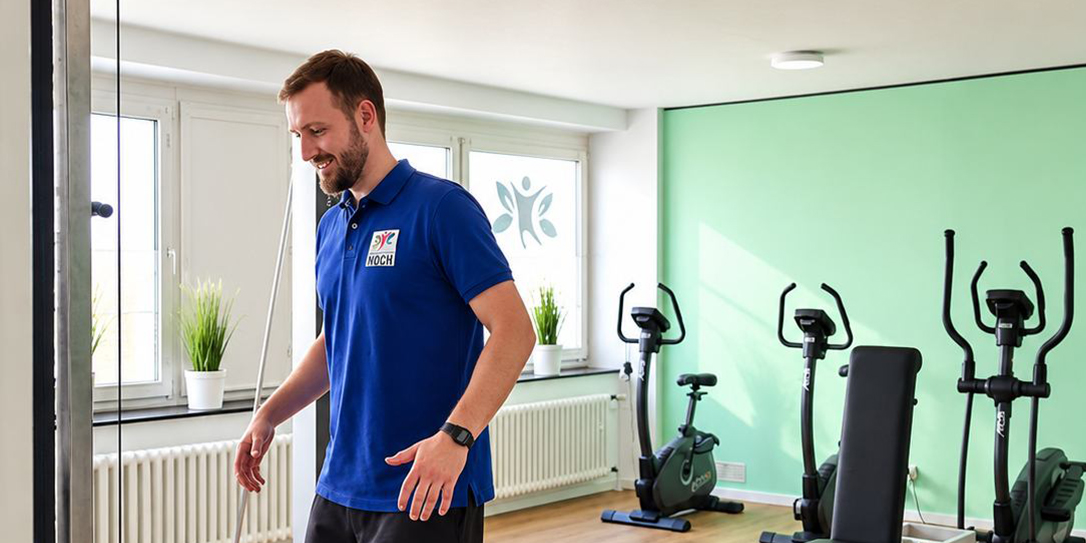Adrian Noch bei einer Koordinations- und Gleichgewichtsübung im Trainingsbereich