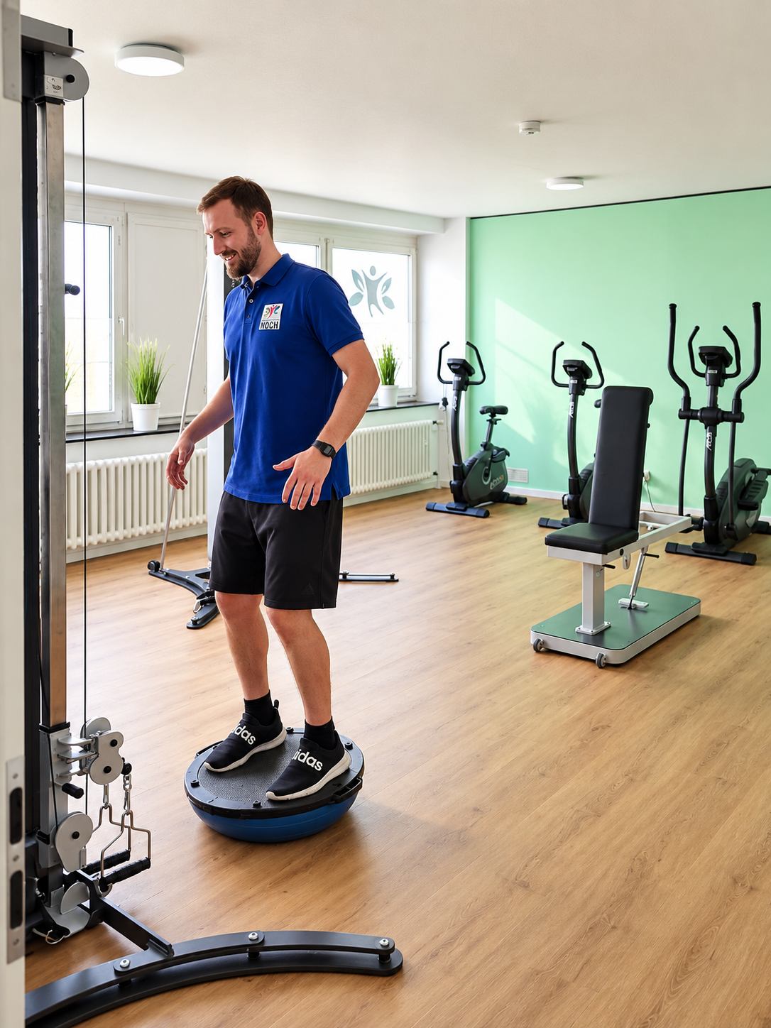 Adrian Noch bei einer Koordinations- und Gleichgewichtsübung im Trainingsbereich